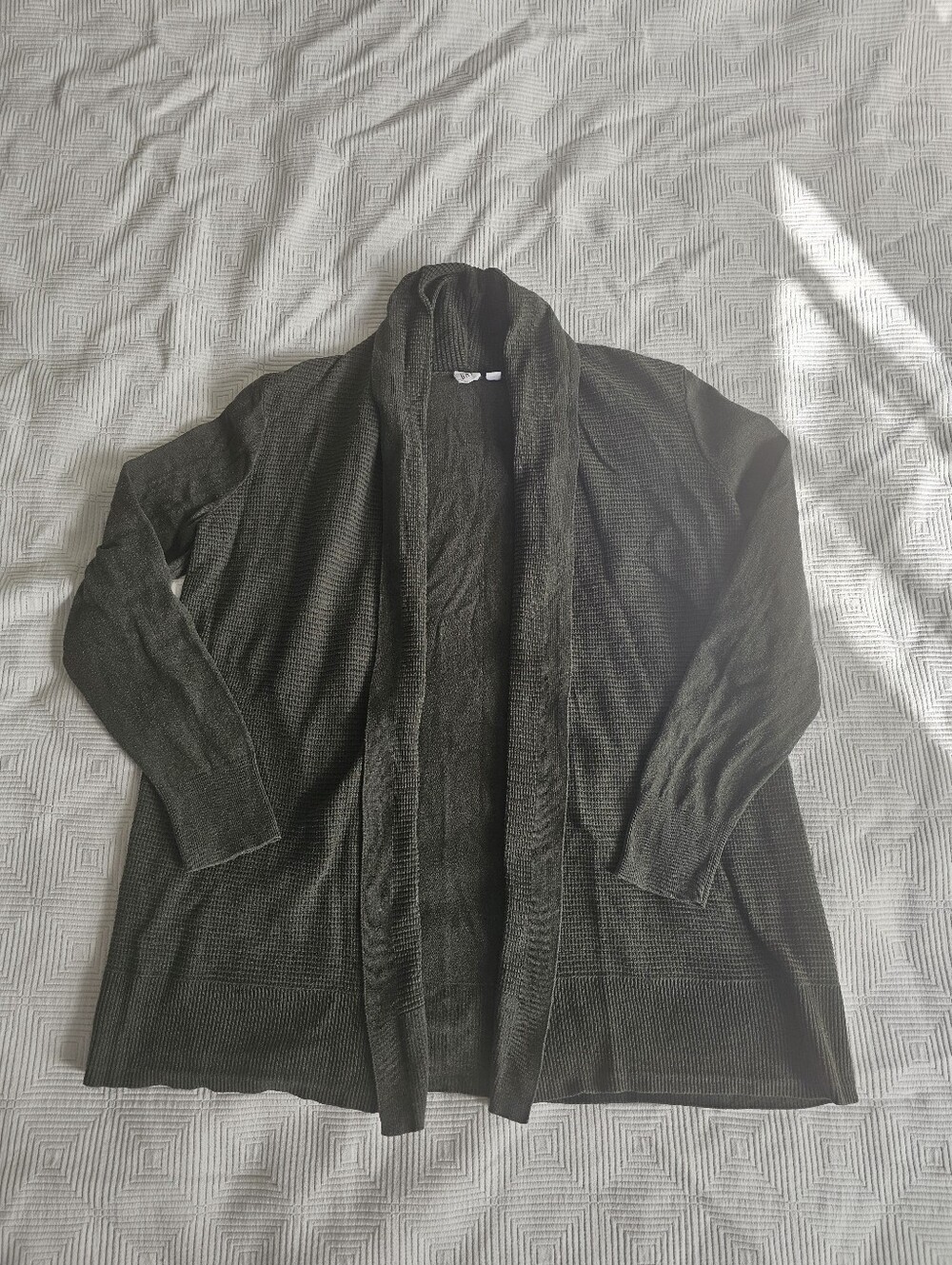 GAP Women's Olive Green Open-Front Shawl Collar Cardigan